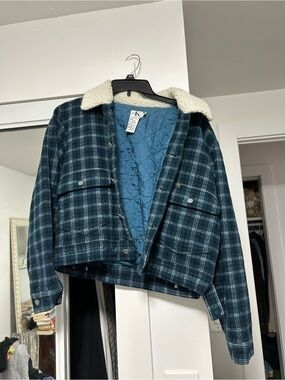 Calvin Klein Blue Plaid Sherpa-Lined Jacket